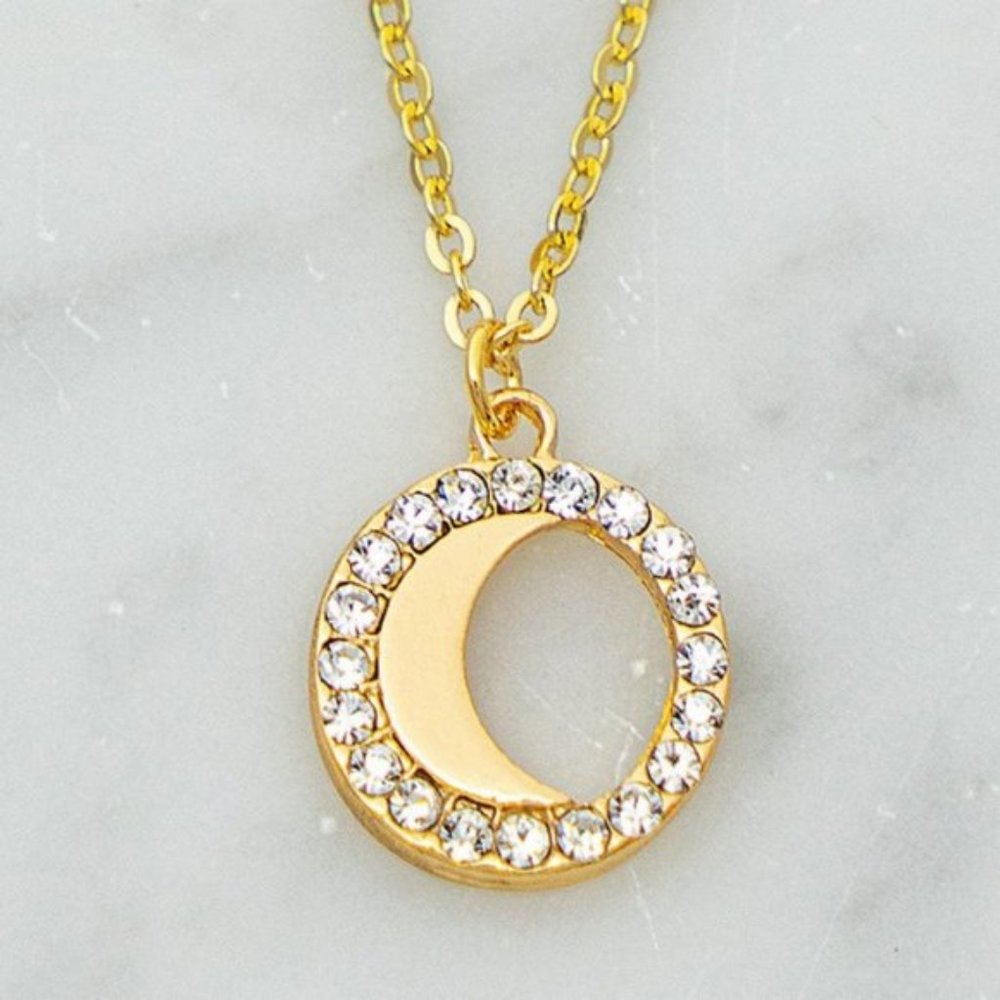 NEW Gold Moon Star Pendant Double Dainty Necklace - Picture 3 of 8